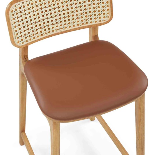 Blake Rattan Leather Bar Stool